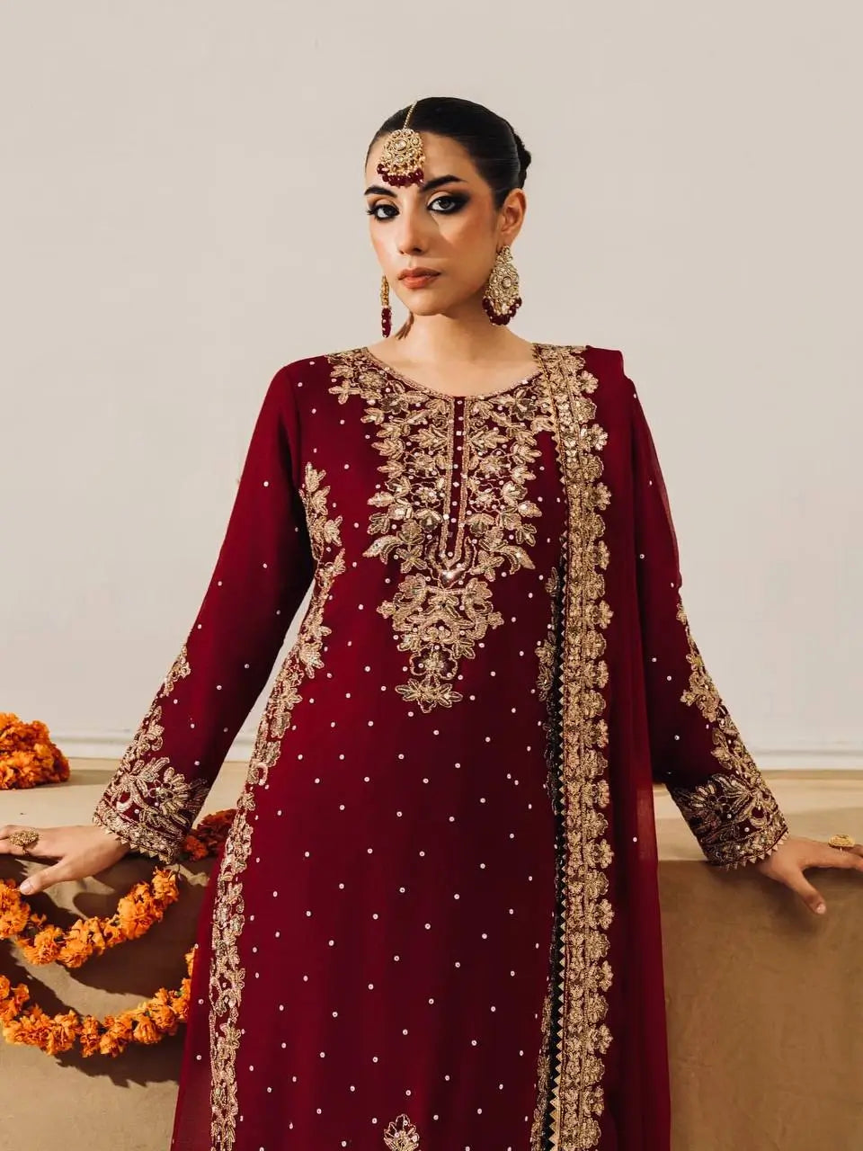 Velvet Embroidered Sharara Suit Set