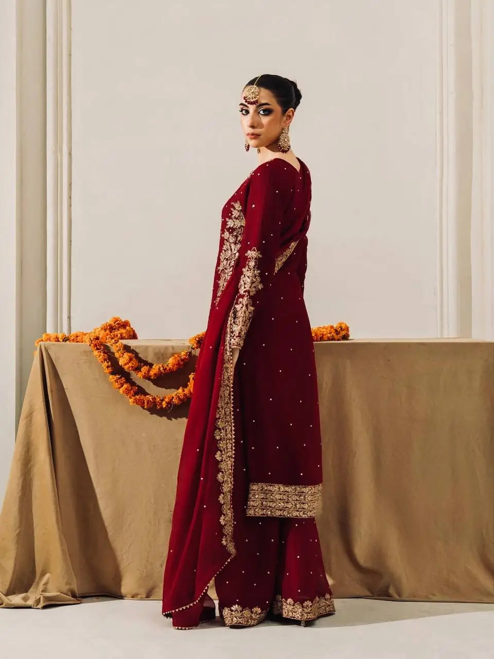 Velvet Embroidered Sharara Suit Set