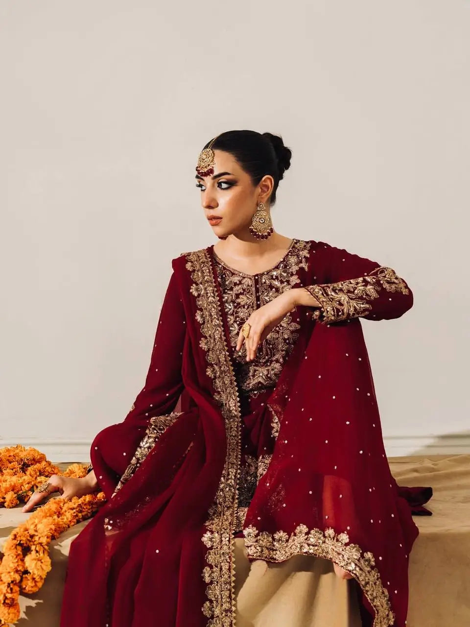Velvet Embroidered Sharara Suit Set