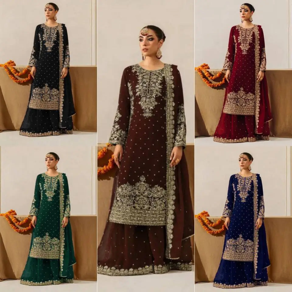 Velvet Embroidered Sharara Suit Set