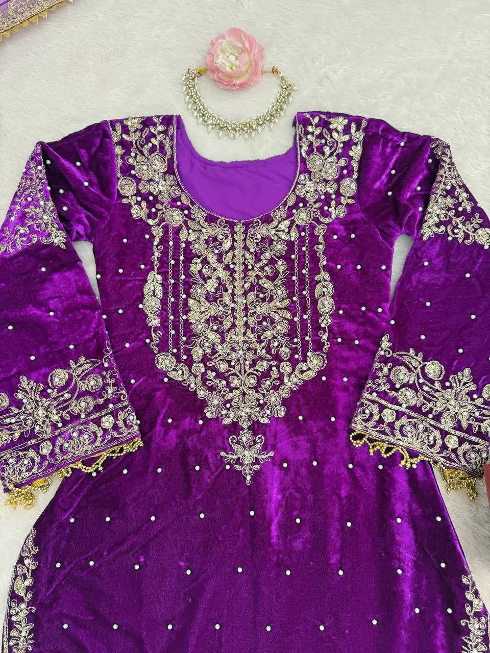 Velvet Embroidered Sharara Suit Set