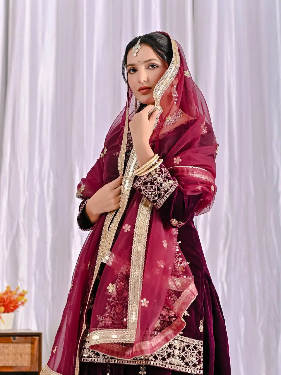 Velvet Embroidered Sharara Suit Set