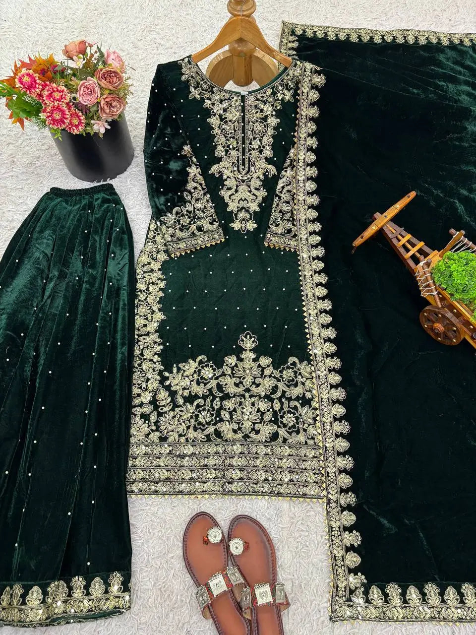 Velvet Embroidered Sharara Suit Set