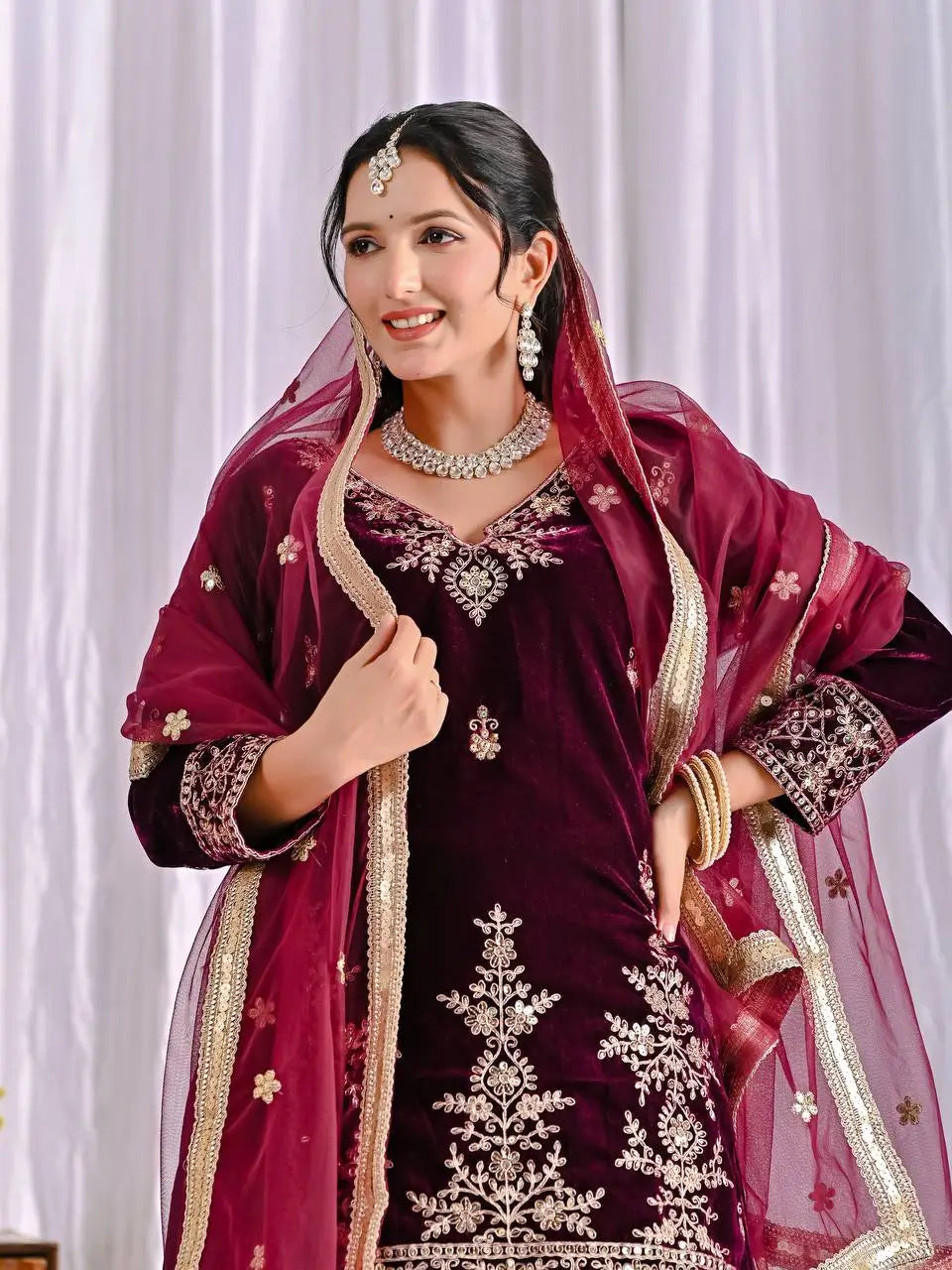 Velvet Embroidered Sharara Suit Set