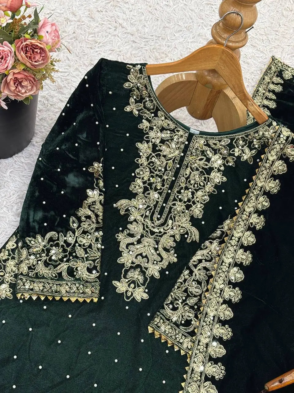 Velvet Embroidered Sharara Suit Set