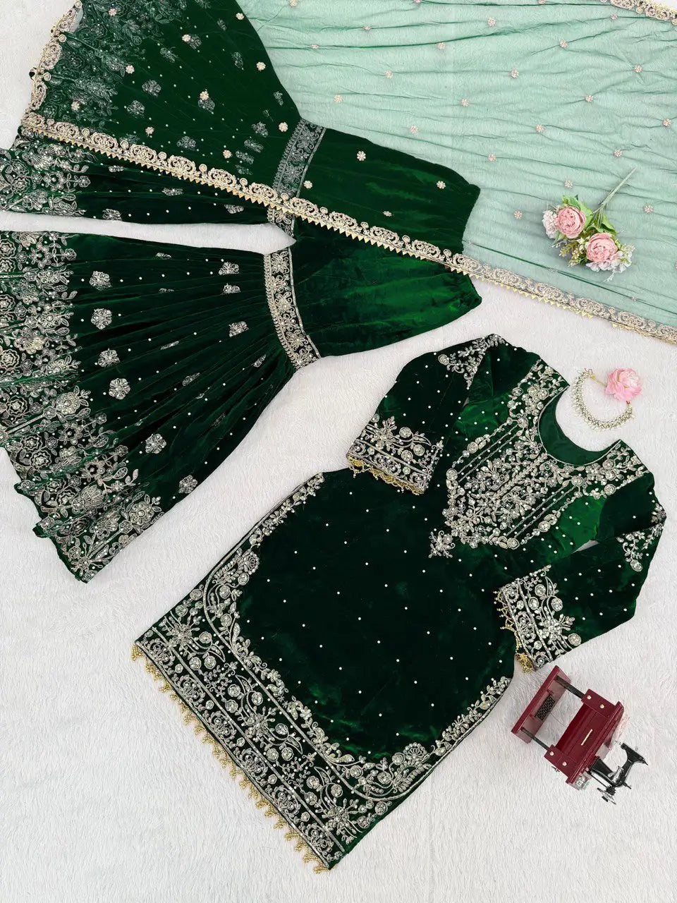Velvet Embroidered Sharara Suit Set