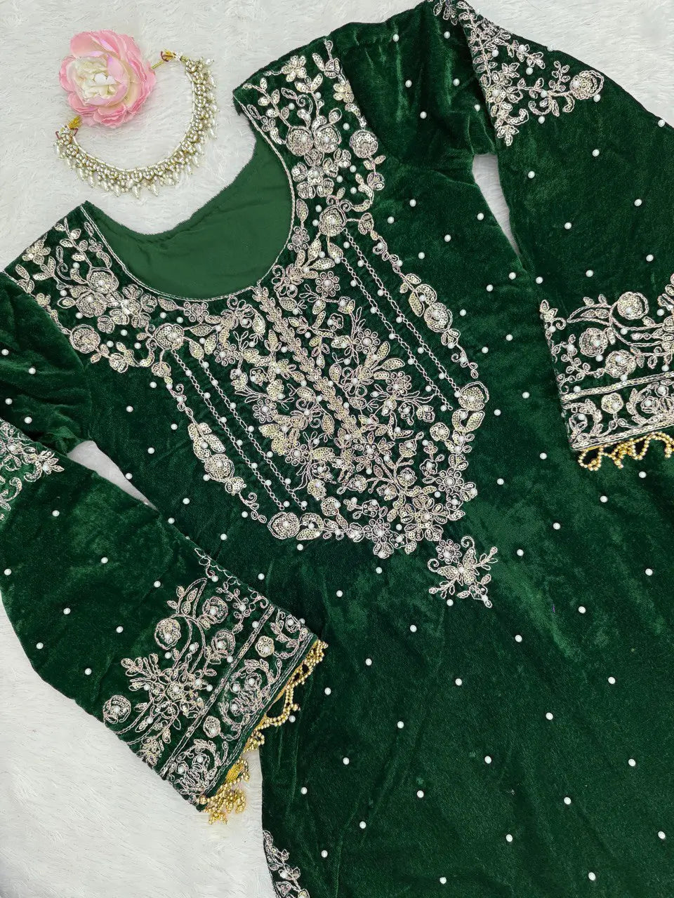 Velvet Embroidered Sharara Suit Set