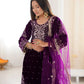 Velvet Embroidered Sharara Suit Set