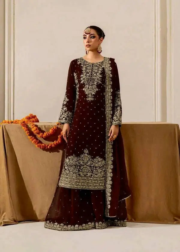 Velvet Embroidered Sharara Suit Set