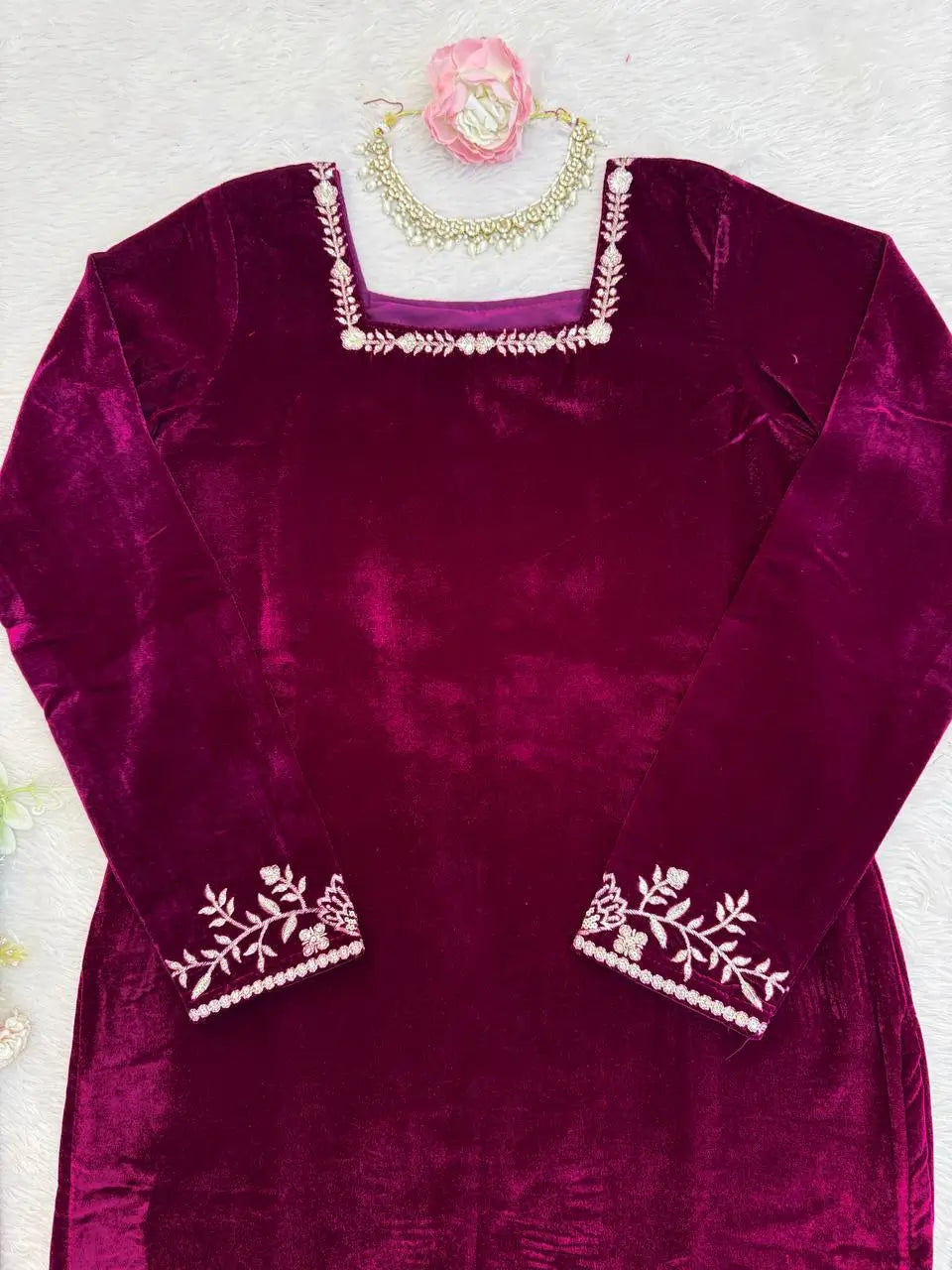 Velvet Embroidered Sharara Suit Set