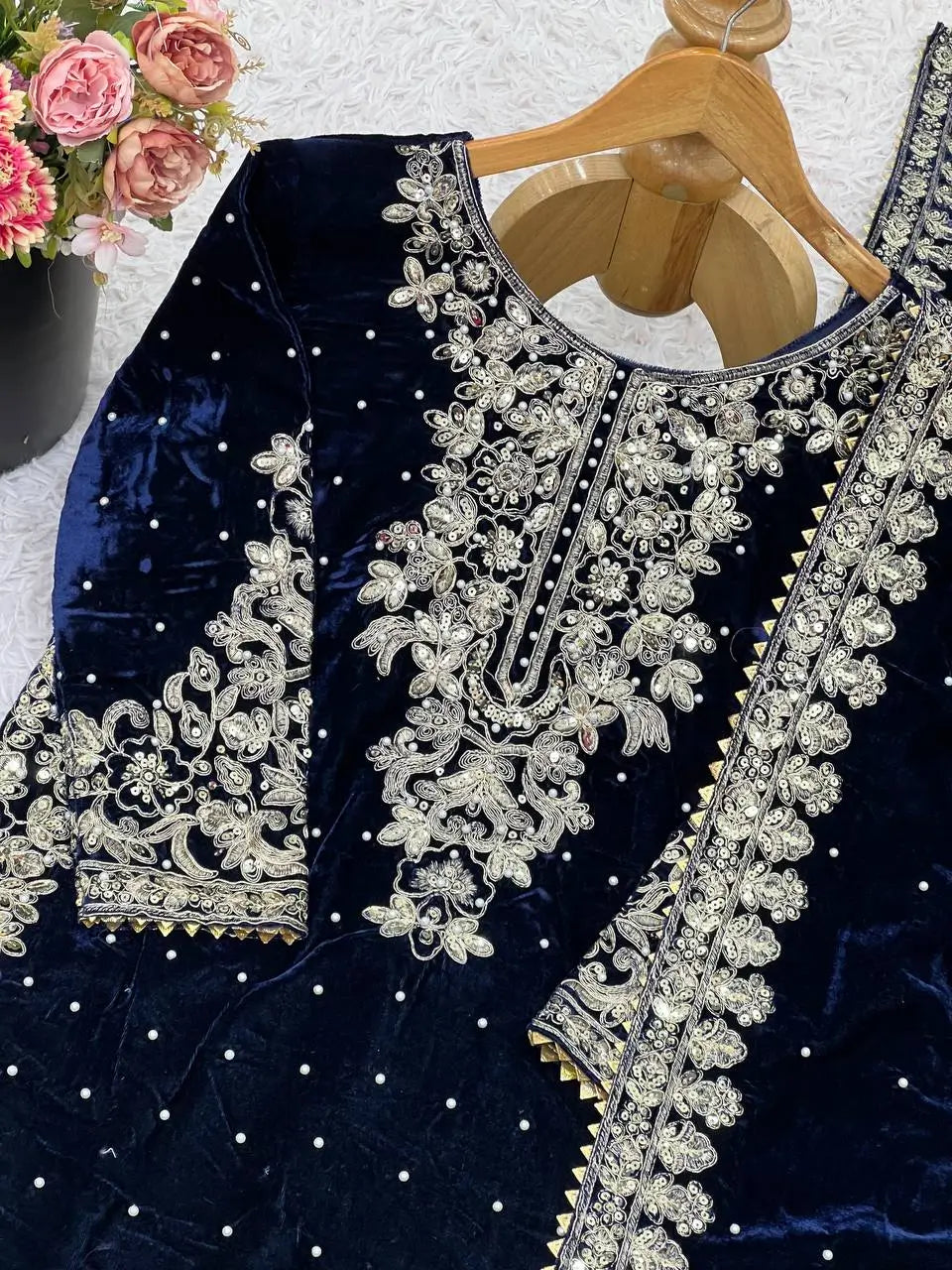Velvet Embroidered Sharara Suit Set