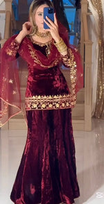 Velvet Embroidered Sharara Suit Set