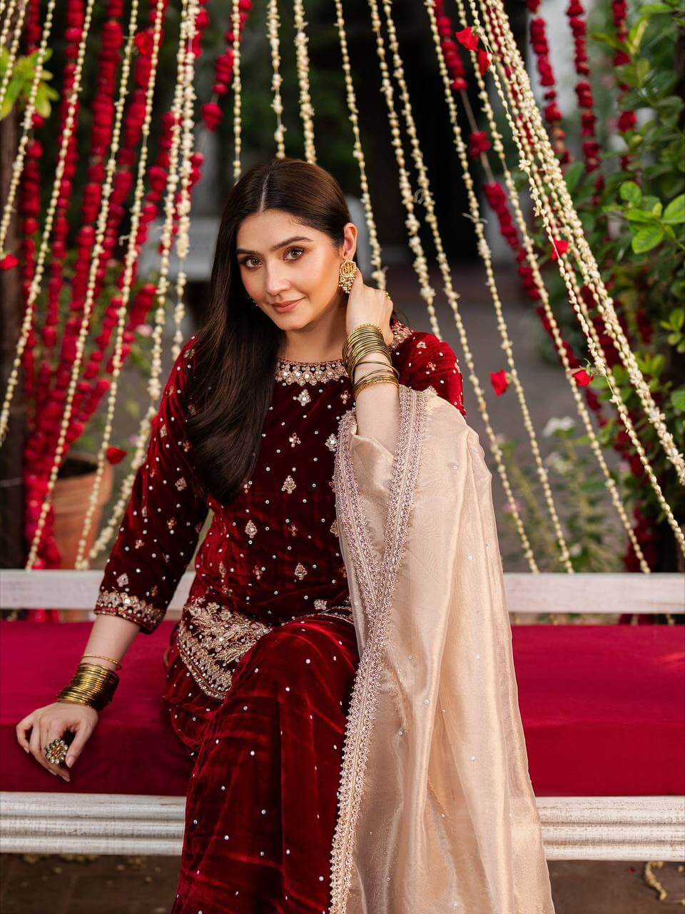 Velvet Embroidered Suit Set