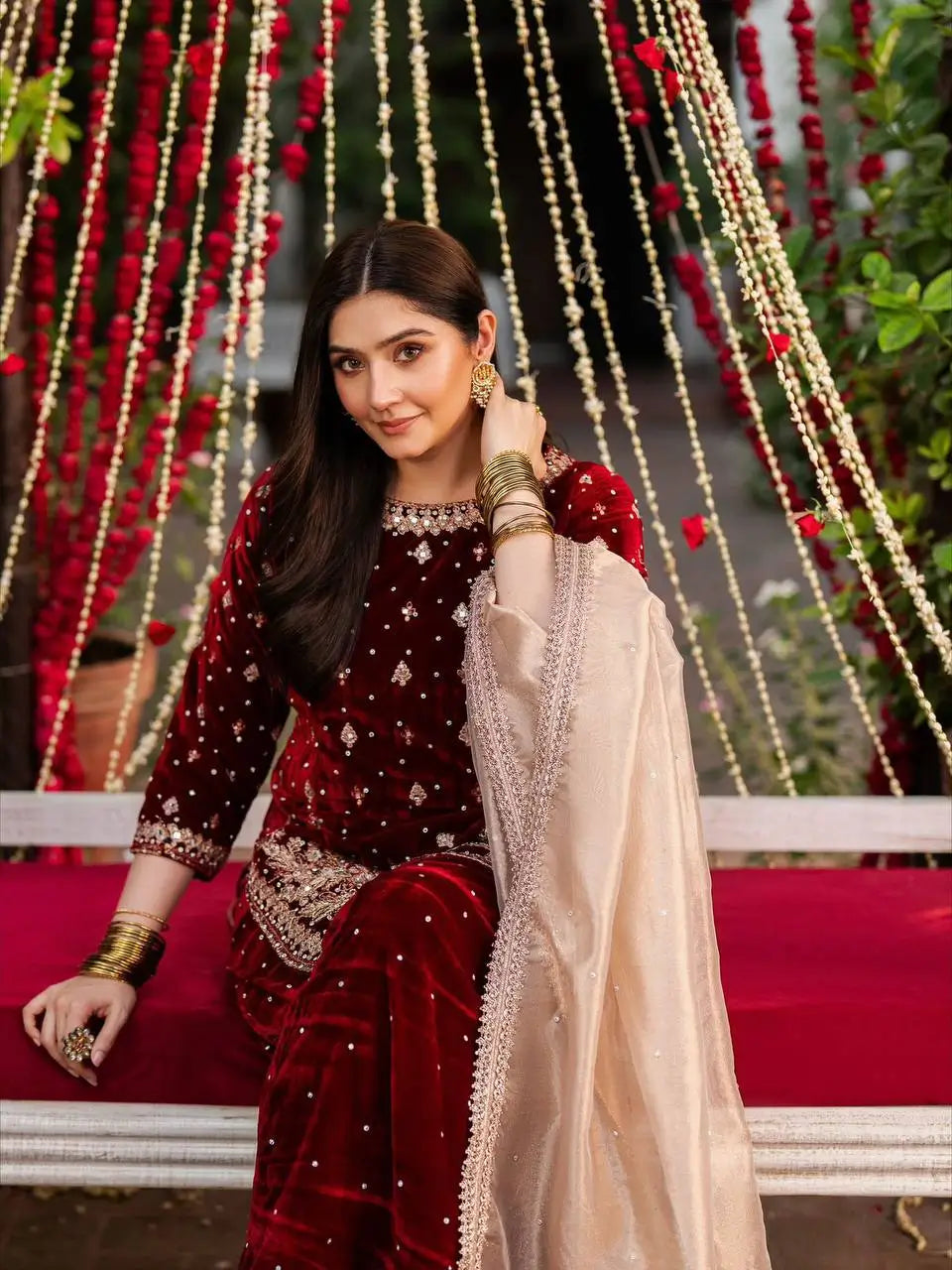 Velvet Embroidered Suit Set