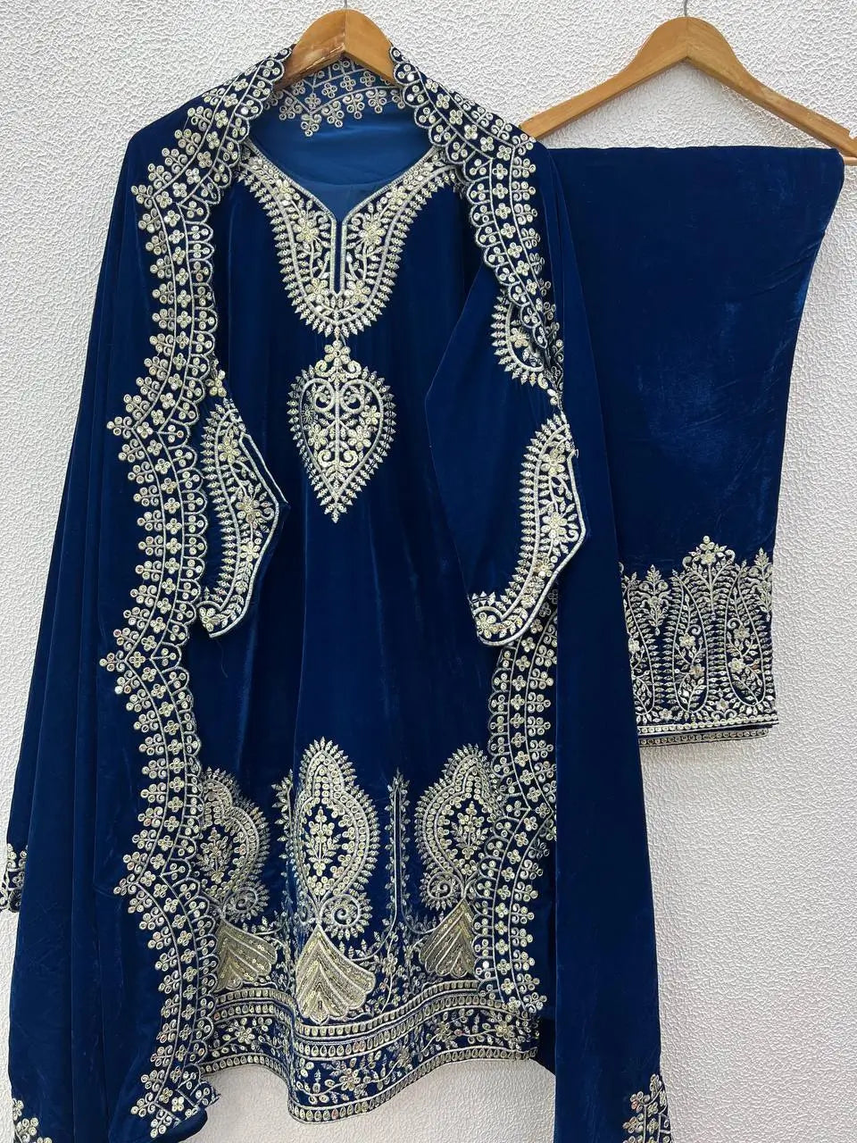Velvet Embroidered Suit Set with Dupatta