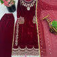 Velvet Embroidered Suit Set with Georgette Dupatta