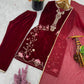Velvet Embroidered Suit Set with Georgette Dupatta