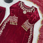 Velvet Embroidered Suit Set with Georgette Dupatta
