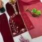 Velvet Embroidered Suit Set with Georgette Dupatta