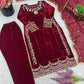 Velvet Embroidered Suit Set with Georgette Dupatta