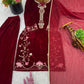 Velvet Embroidered Suit Set with Georgette Dupatta