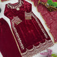 Velvet Embroidered Suit Set with Georgette Dupatta