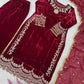 Velvet Embroidered Suit Set with Georgette Dupatta
