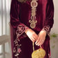Velvet Embroidered Suit Set with Georgette Dupatta