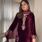 Velvet Embroidered Suit Set with Georgette Dupatta