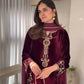 Velvet Embroidered Suit Set with Georgette Dupatta