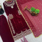Velvet Embroidered Suit Set with Georgette Dupatta