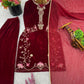Velvet Embroidered Suit Set with Georgette Dupatta