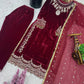 Velvet Embroidered Suit Set with Georgette Dupatta
