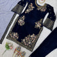 Velvet Embroidered Suit Set with Net Dupatta