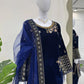 Velvet Embroidered Suit Set with Net Dupatta