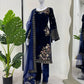 Velvet Embroidered Suit Set with Net Dupatta