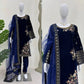 Velvet Embroidered Suit Set with Net Dupatta