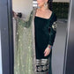 Velvet Embroidered Suit Set with Net Dupatta