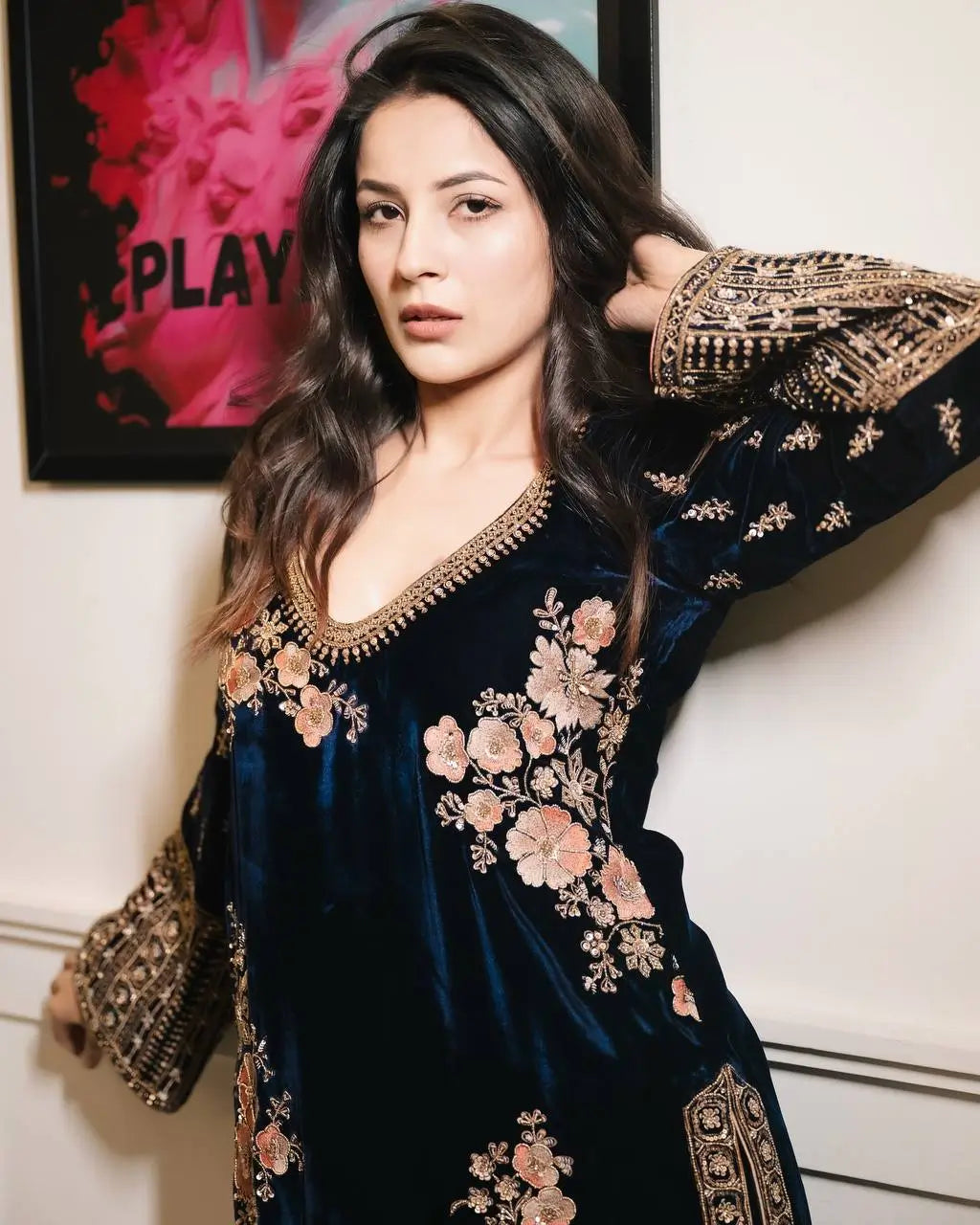 Velvet Embroidered Suit Set with Net Dupatta