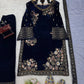 Velvet Embroidered Suit Set with Net Dupatta