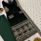 Velvet Embroidered Suit Set with Net Dupatta