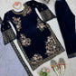 Velvet Embroidered Suit Set with Net Dupatta