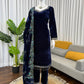 Velvet Embroidered Suit Set with Velvet Dupatta