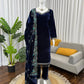 Velvet Embroidered Suit Set with Velvet Dupatta