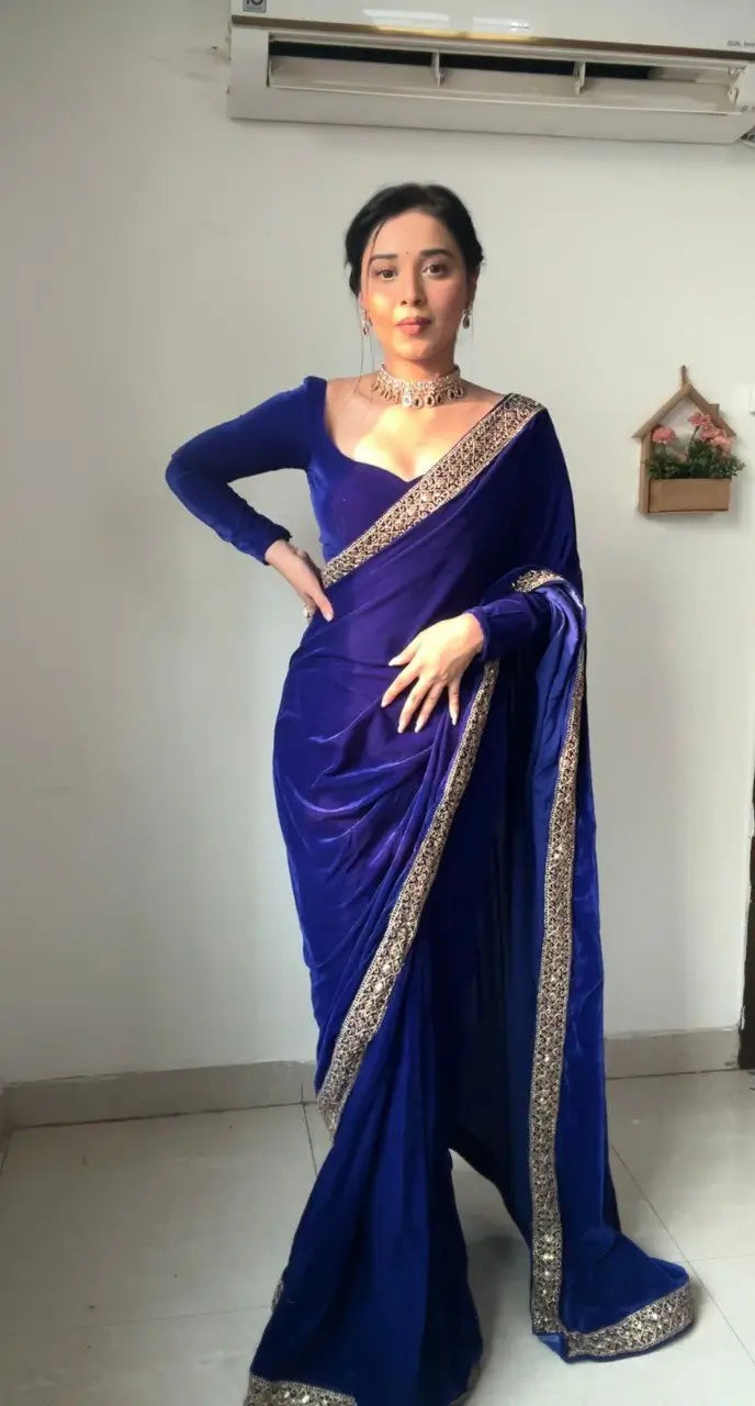Velvet Handwork Ready to Wear Saree