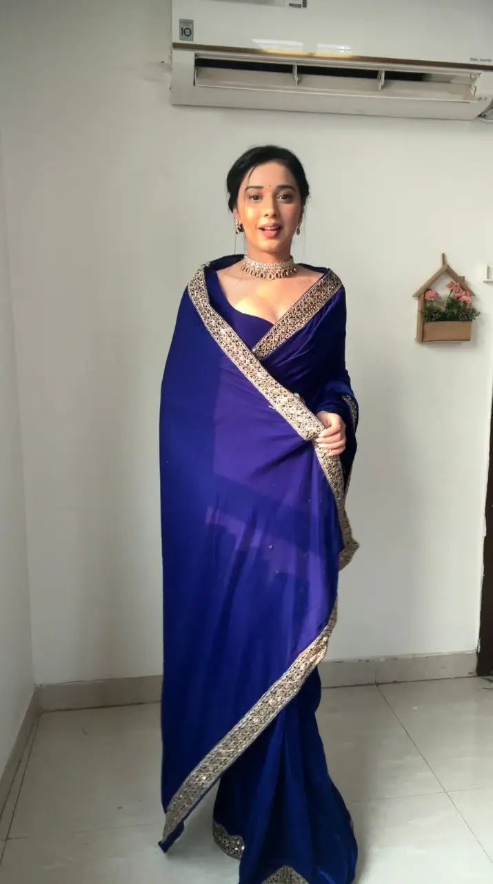 Velvet Handwork Ready to Wear Saree
