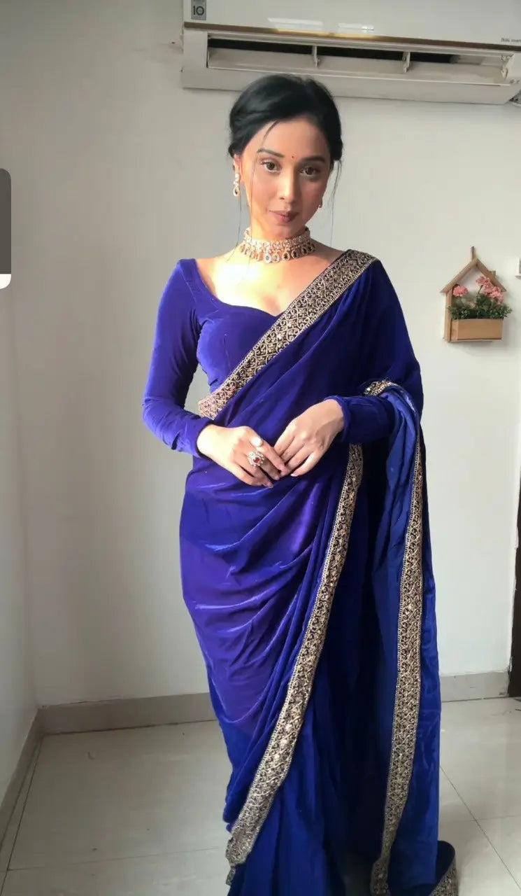 Velvet Handwork Ready to Wear Saree