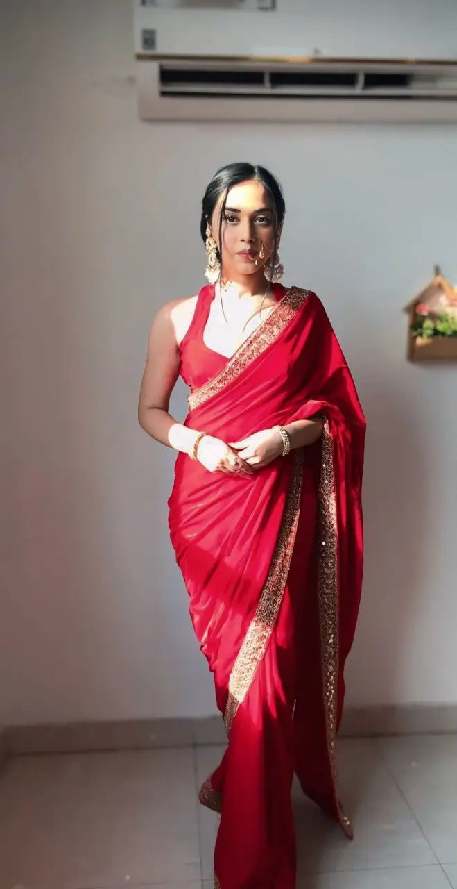 Velvet Handwork Ready to Wear Saree