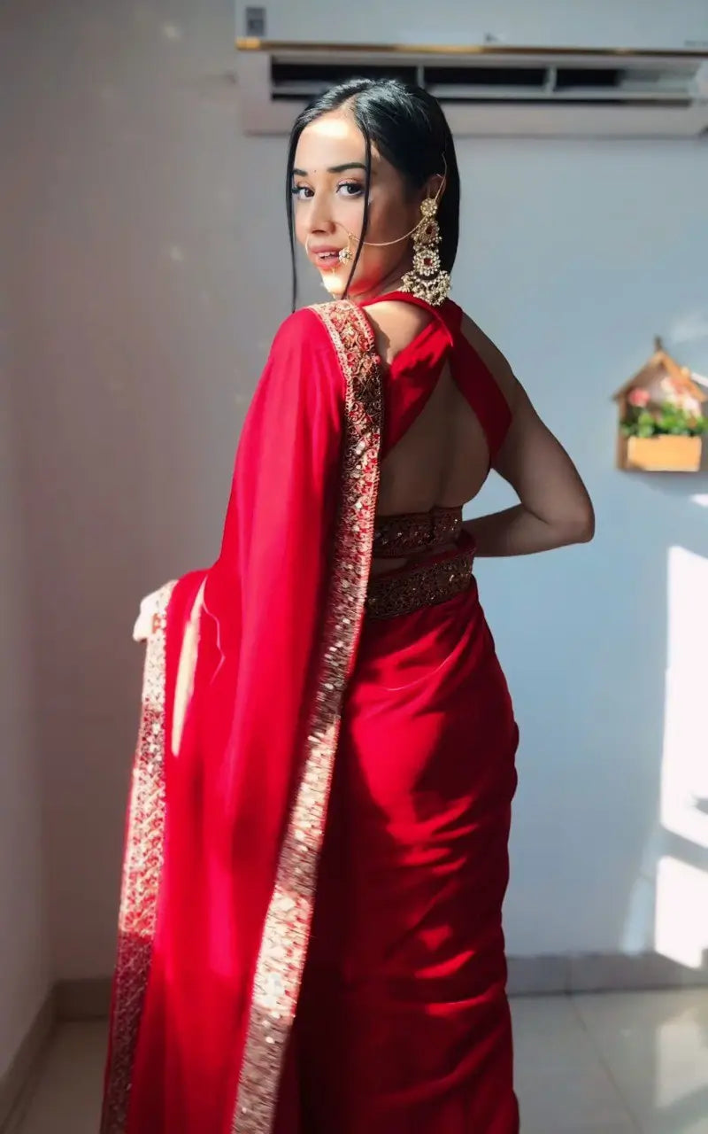 Velvet Handwork Ready to Wear Saree