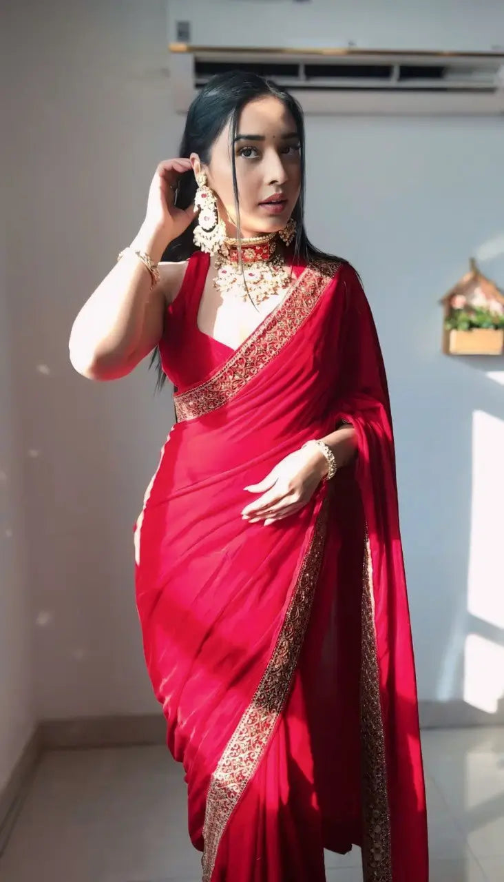Velvet Handwork Ready to Wear Saree
